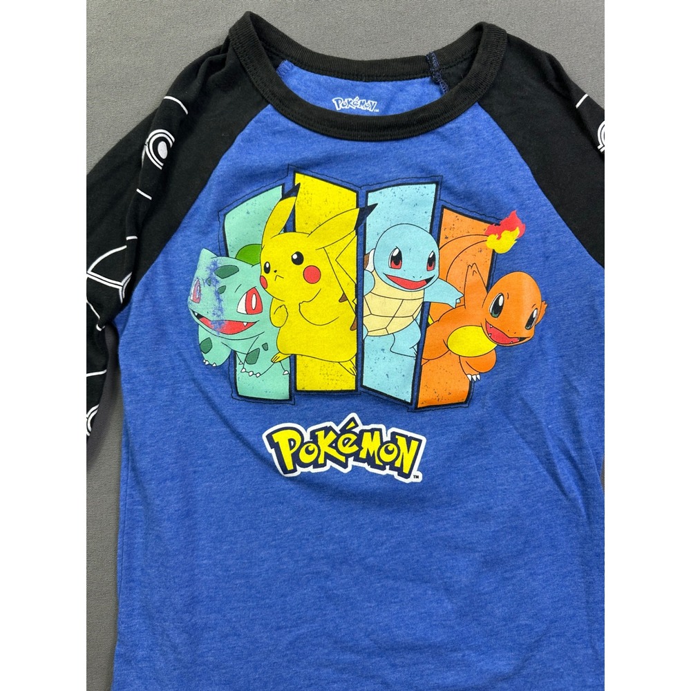 Pokemon Kids Raglan Shirt Blue Black Pikachu Charmander Squirtle Bulbasaur Small